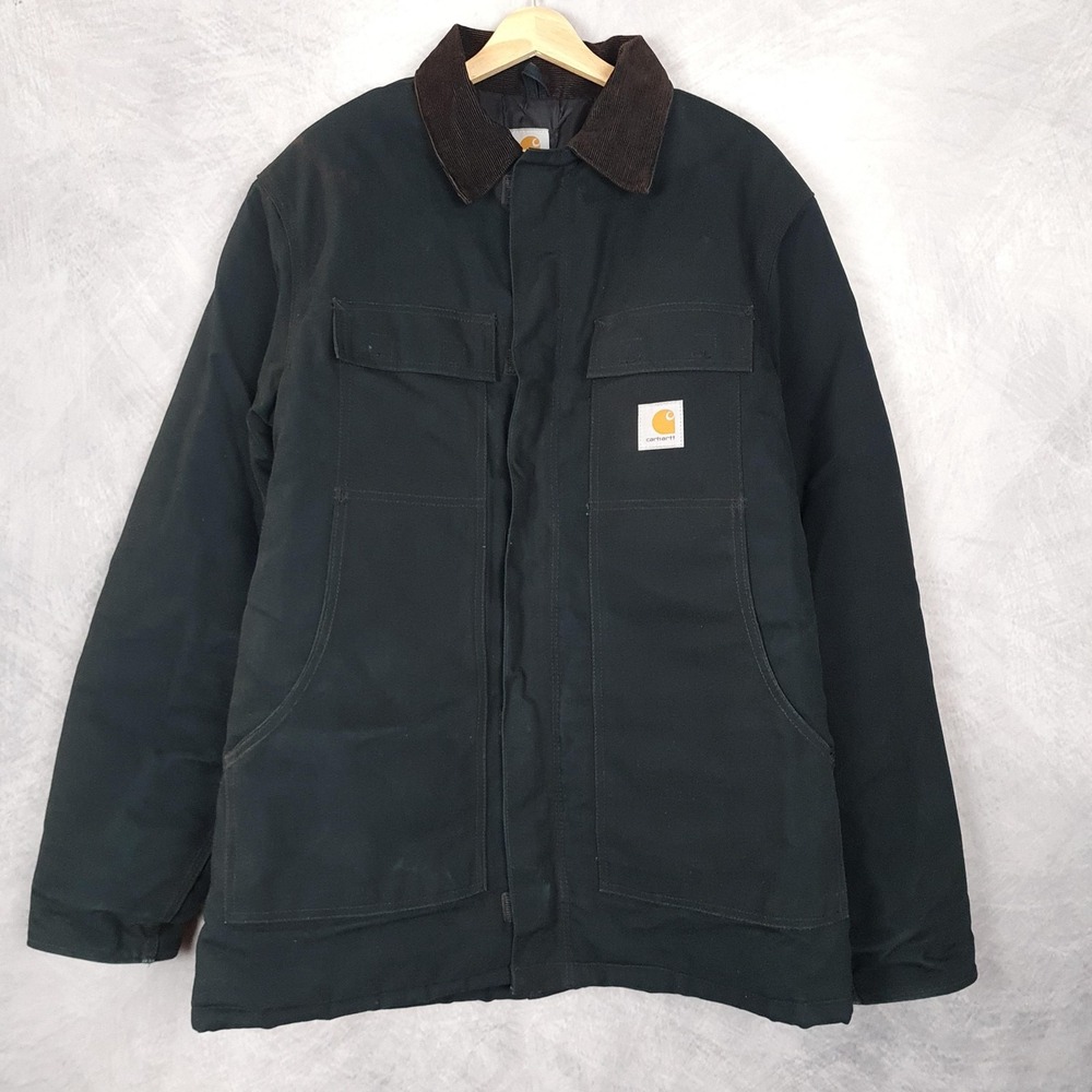 Carhartt Coat Mens 40 Tall Black Duck Canvas Work Jacket Quilted Lined C03